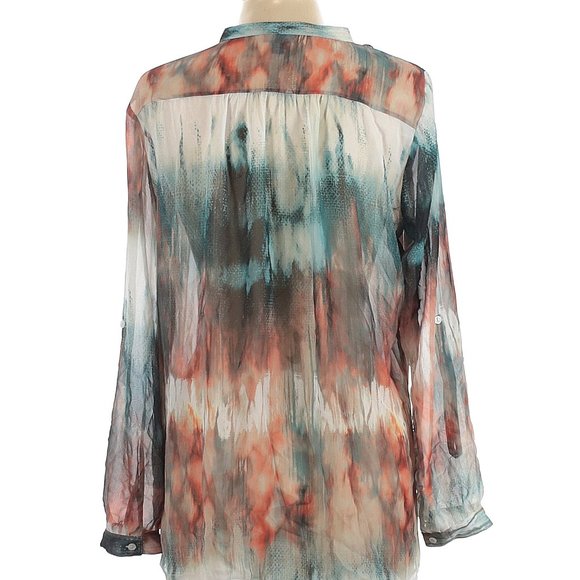 a.n.a Shades of Blue & Brown Watercolor Print Semi-Sheer Popover Tunic Size L - Picture 2 of 4